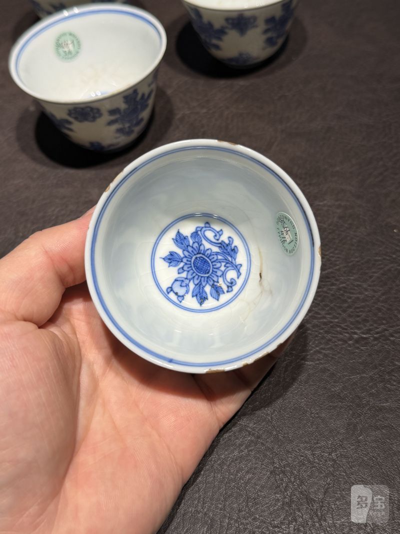 清康熙 青花清供图茶杯（一组六件） - 图15